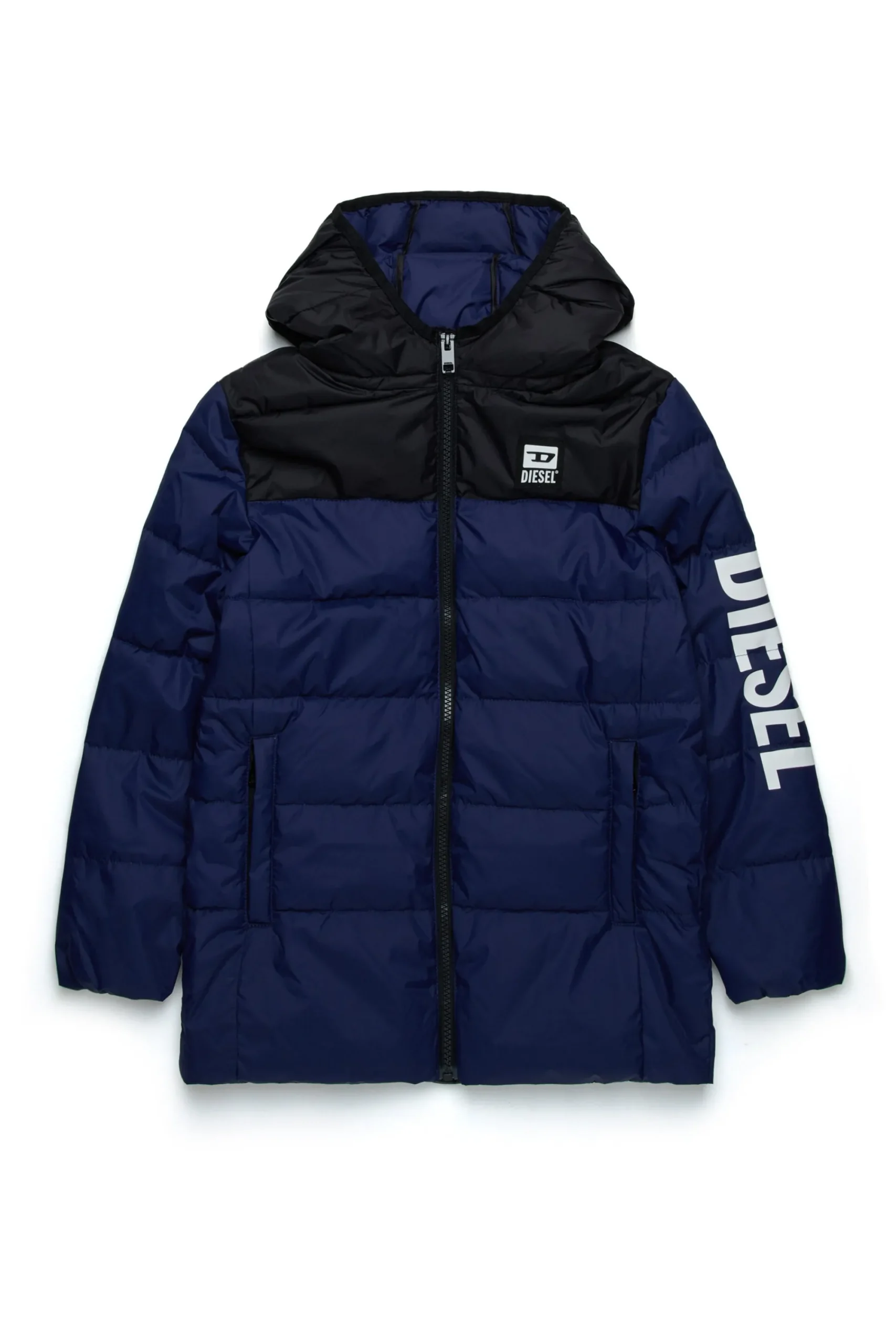 Jackets And Padded Jackets | Jackets And Padded Jackets>DIESEL Two-tone padded jacket with logo blue peacoat