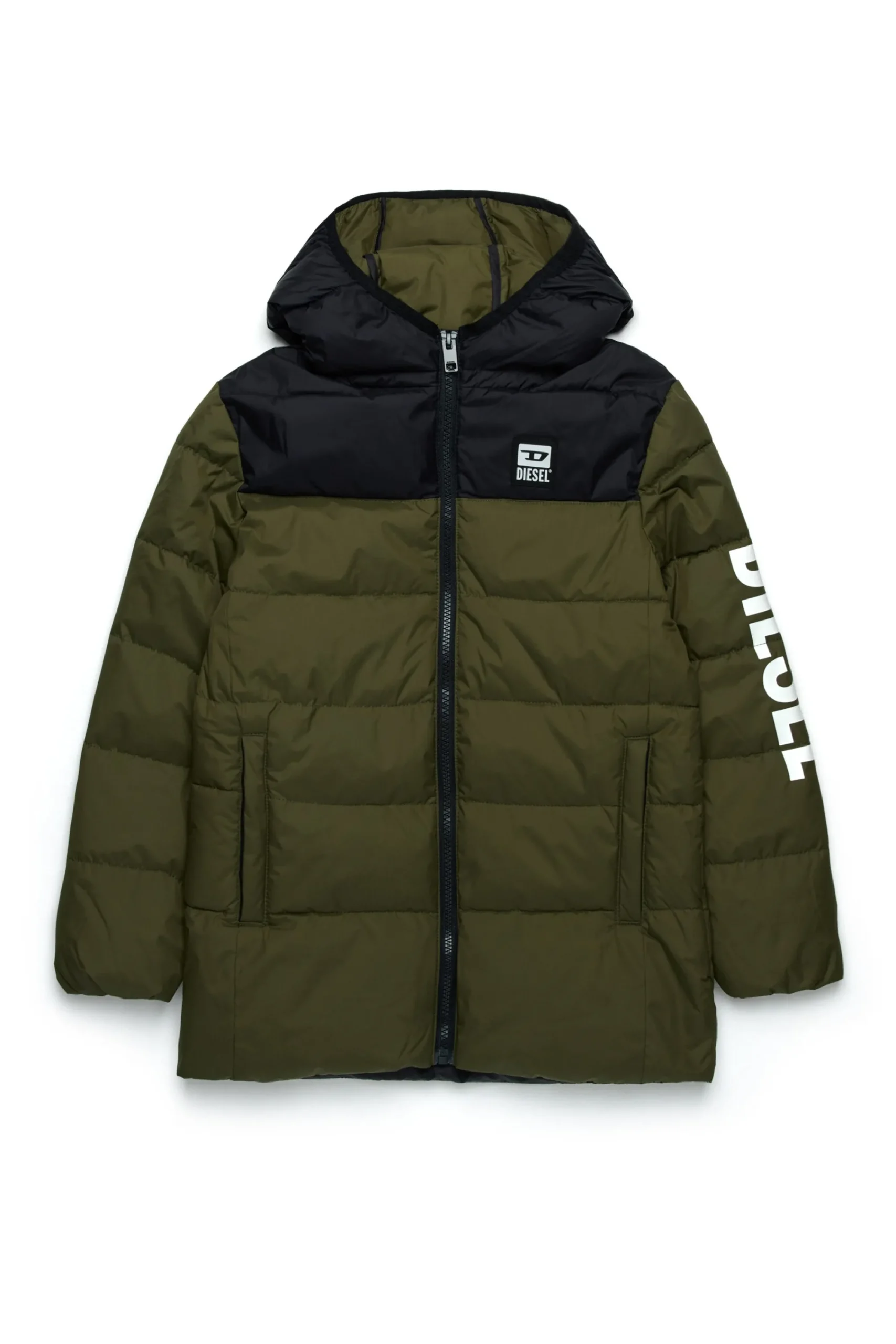 Jackets And Padded Jackets | Jackets And Padded Jackets>DIESEL Two-tone padded jacket with logo dusty olive