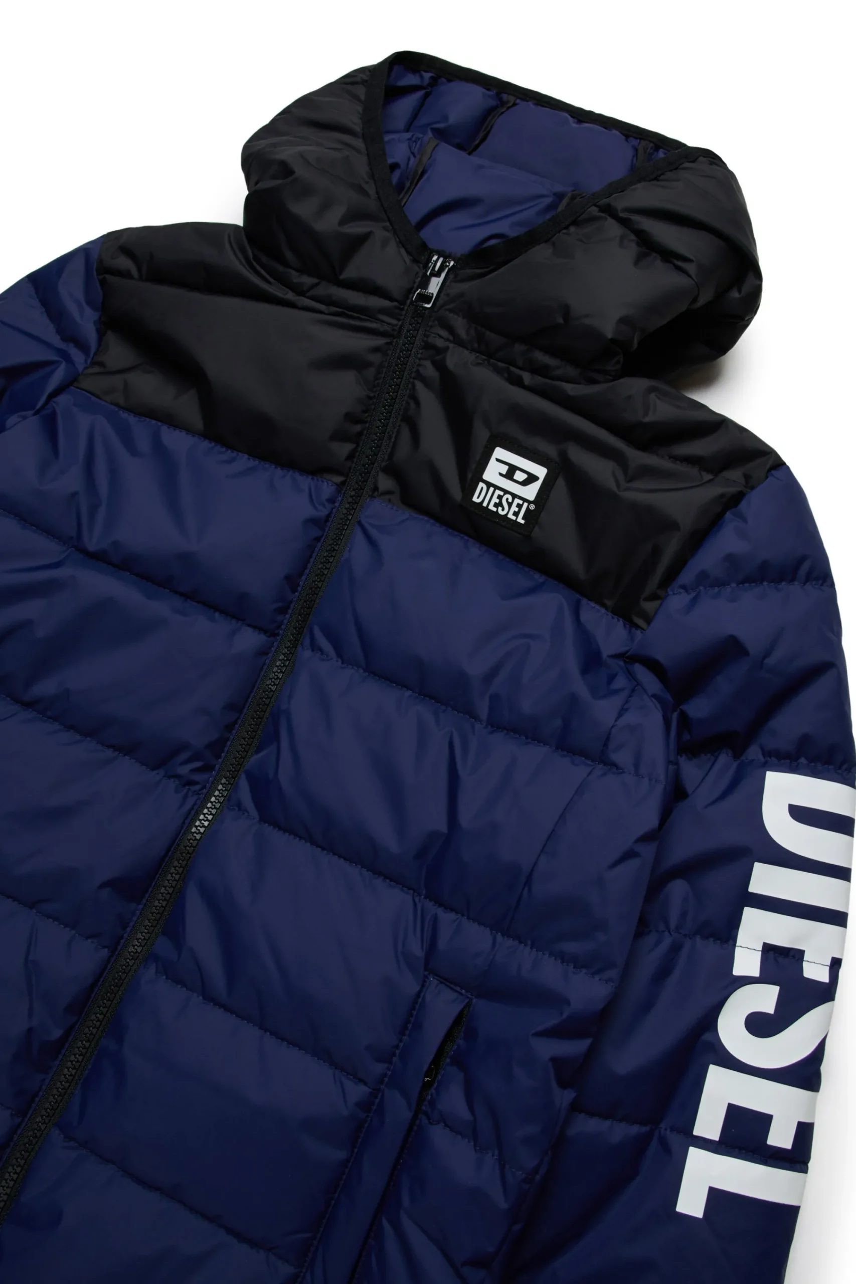 Jackets And Padded Jackets | Jackets And Padded Jackets>DIESEL Two-tone padded jacket with logo blue peacoat
