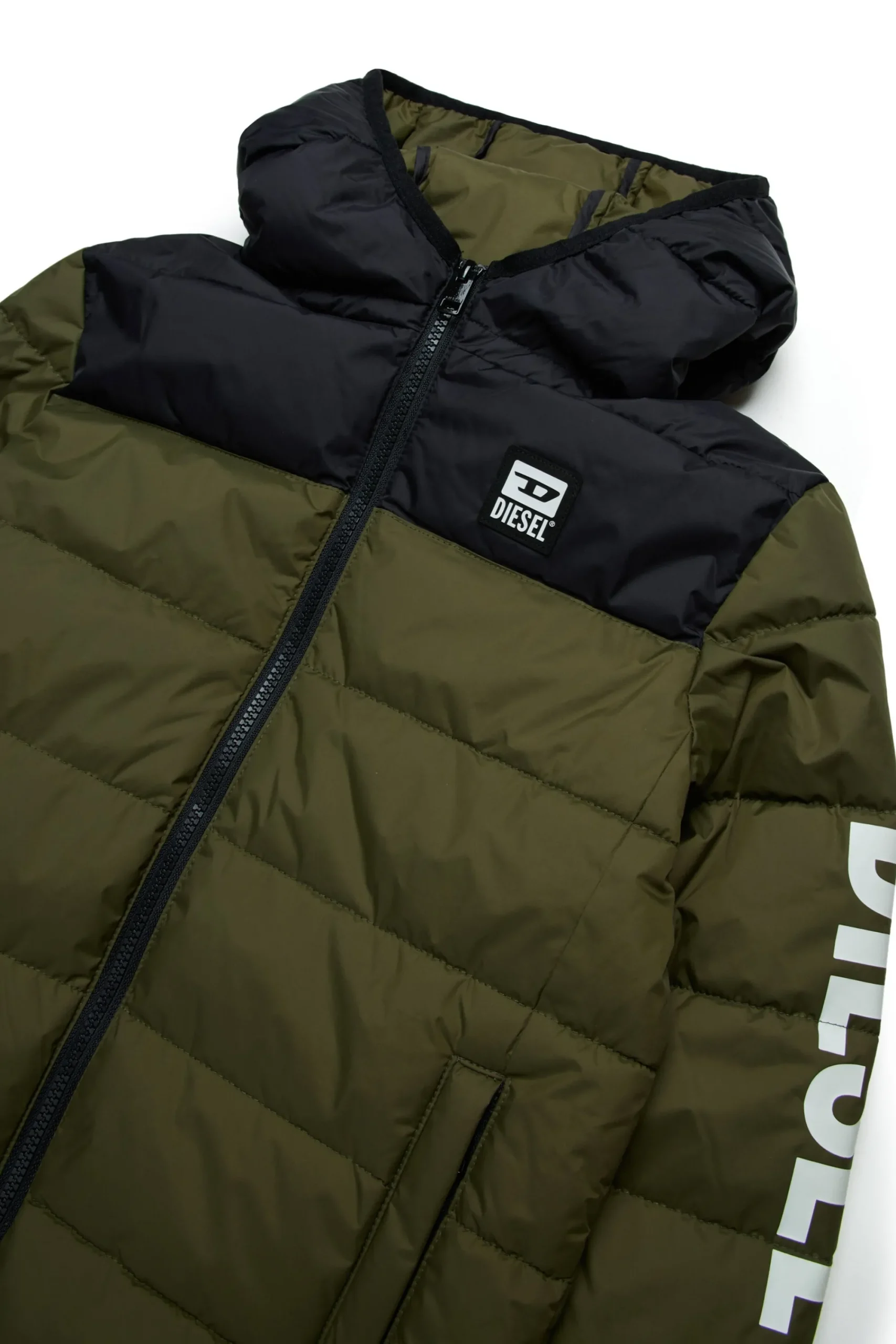 Jackets And Padded Jackets | Jackets And Padded Jackets>DIESEL Two-tone padded jacket with logo dusty olive