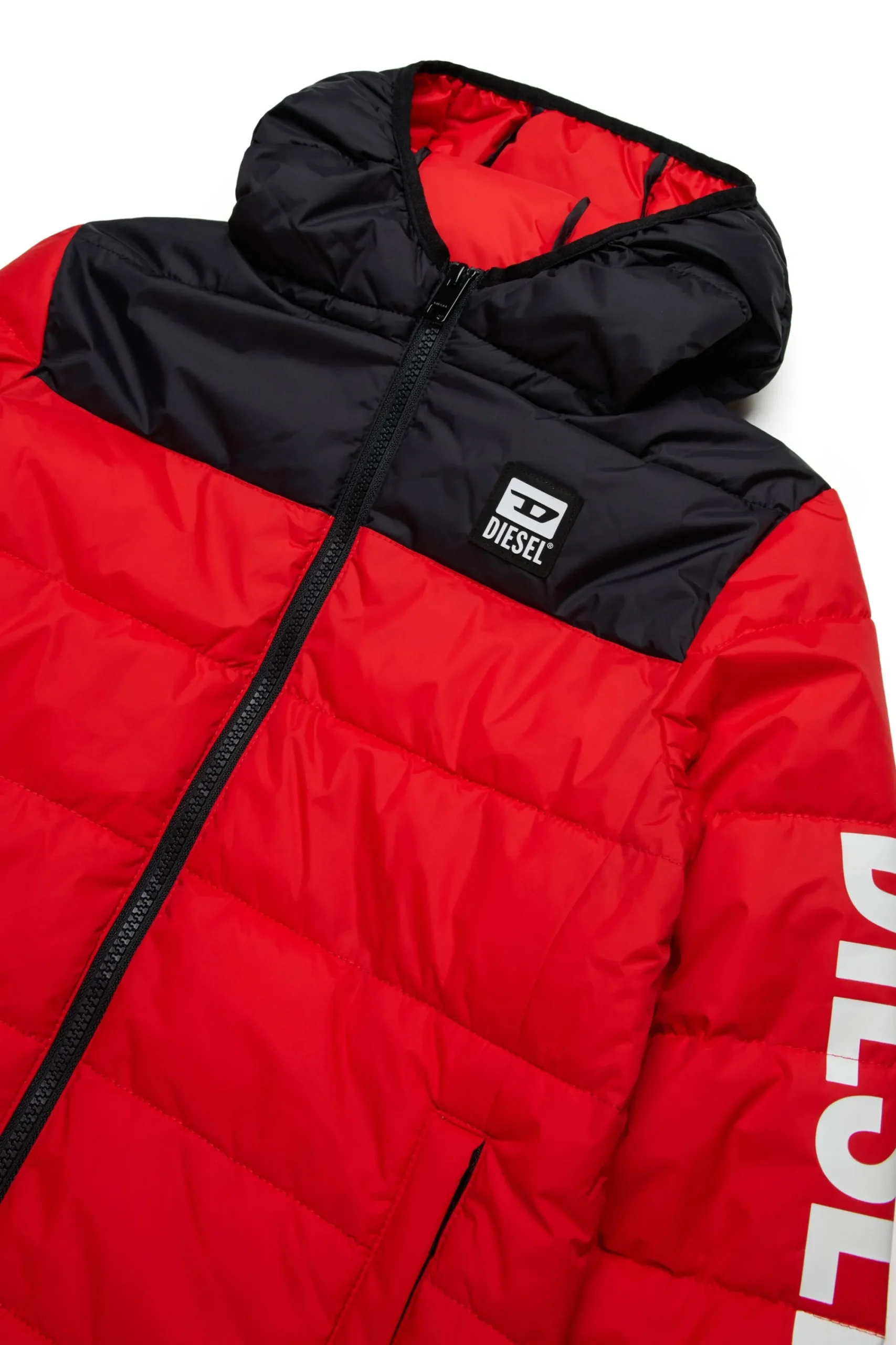 Jackets And Padded Jackets | Jackets And Padded Jackets>DIESEL Two-tone padded jacket with logo carnation red