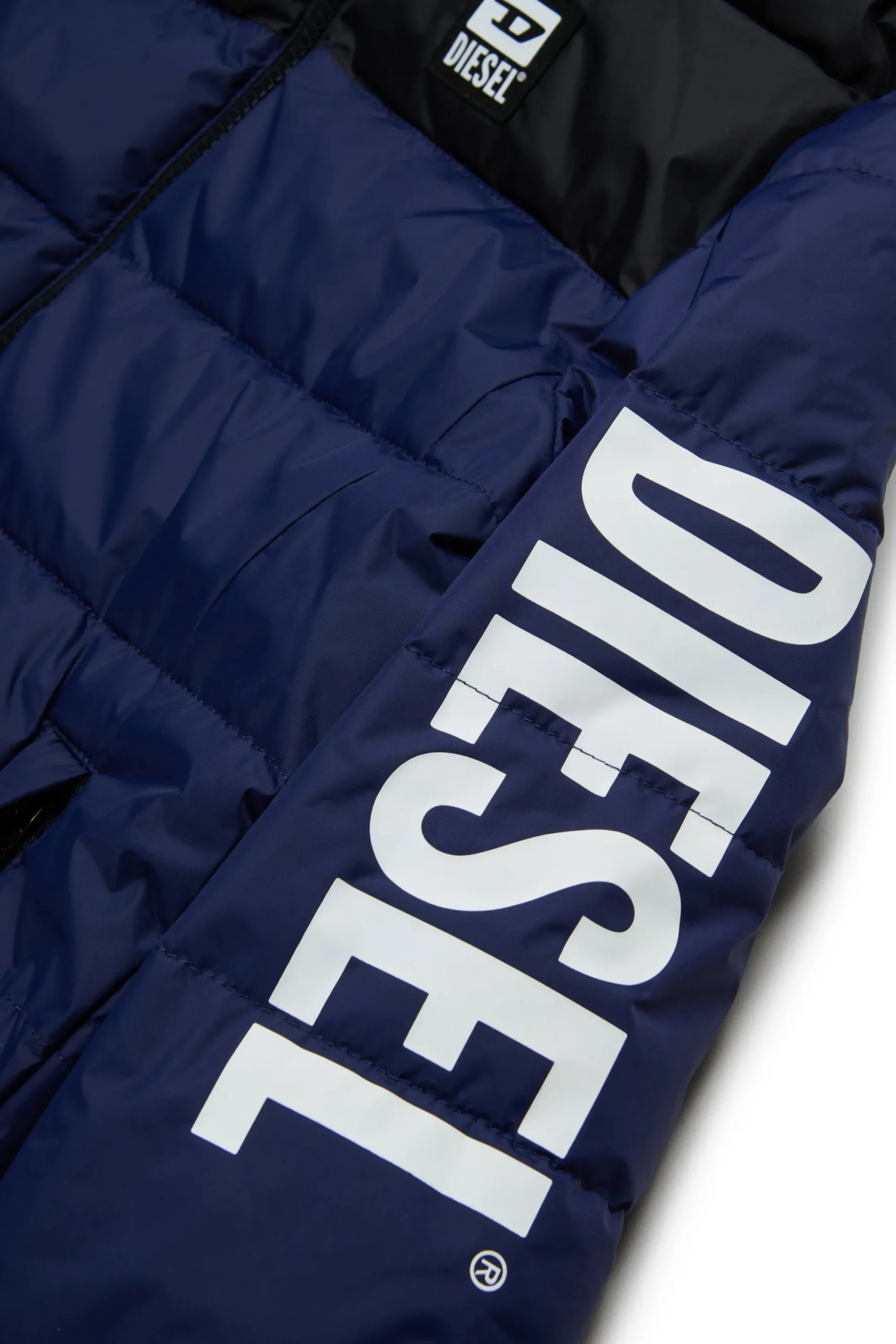 Jackets And Padded Jackets | Jackets And Padded Jackets>DIESEL Two-tone padded jacket with logo blue peacoat