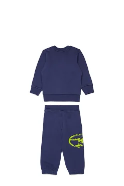 Tracksuits And Baby Set | Oval D By Diesel>DIESEL Used Oval D logo fleece jumpsuit blue peacoat