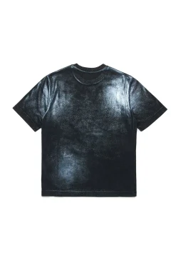 T-Shirts | T-Shirts>DIESEL Used-effect T-shirt with mylar finishing black