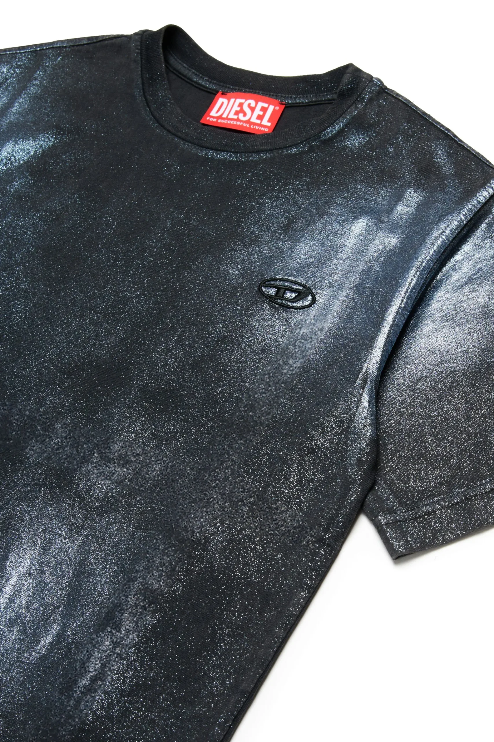 T-Shirts | T-Shirts>DIESEL Used-effect T-shirt with mylar finishing black