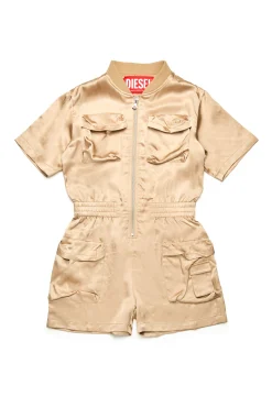 Jumpsuits>DIESEL Utility-style satin short jumpsuit beige