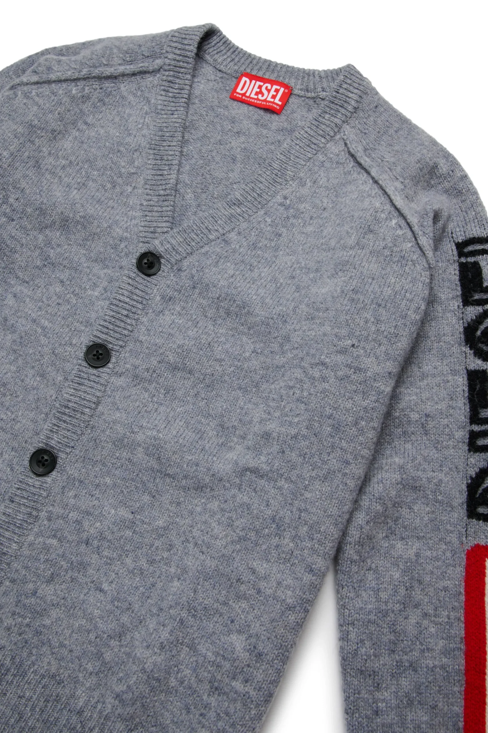 Knitwear>DIESEL Wool cardigan with inlaid logo grey melange