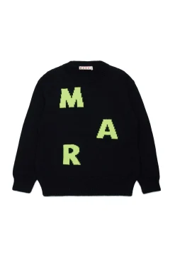 Knitwear | Knitwear>MARNI Wool-blend pullover with displaced logo black
