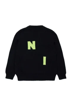 Knitwear | Knitwear>MARNI Wool-blend pullover with displaced logo black
