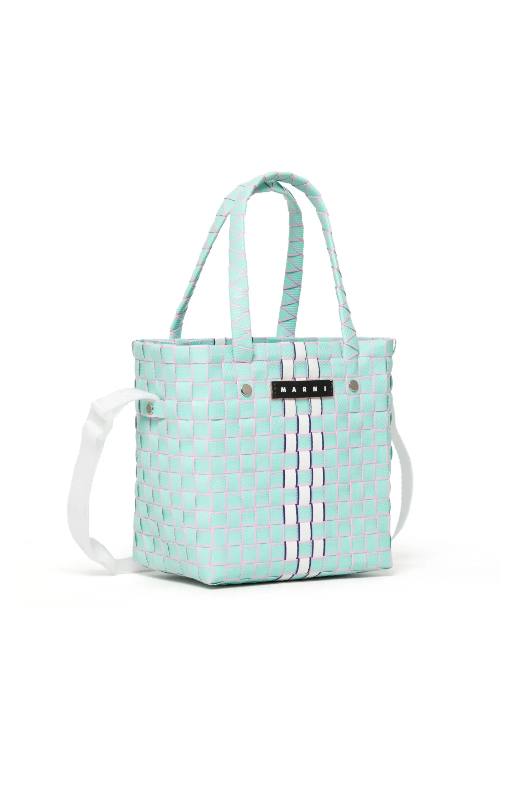 Bags And Backpacks>MARNI Woven Box Basket bag turquoise