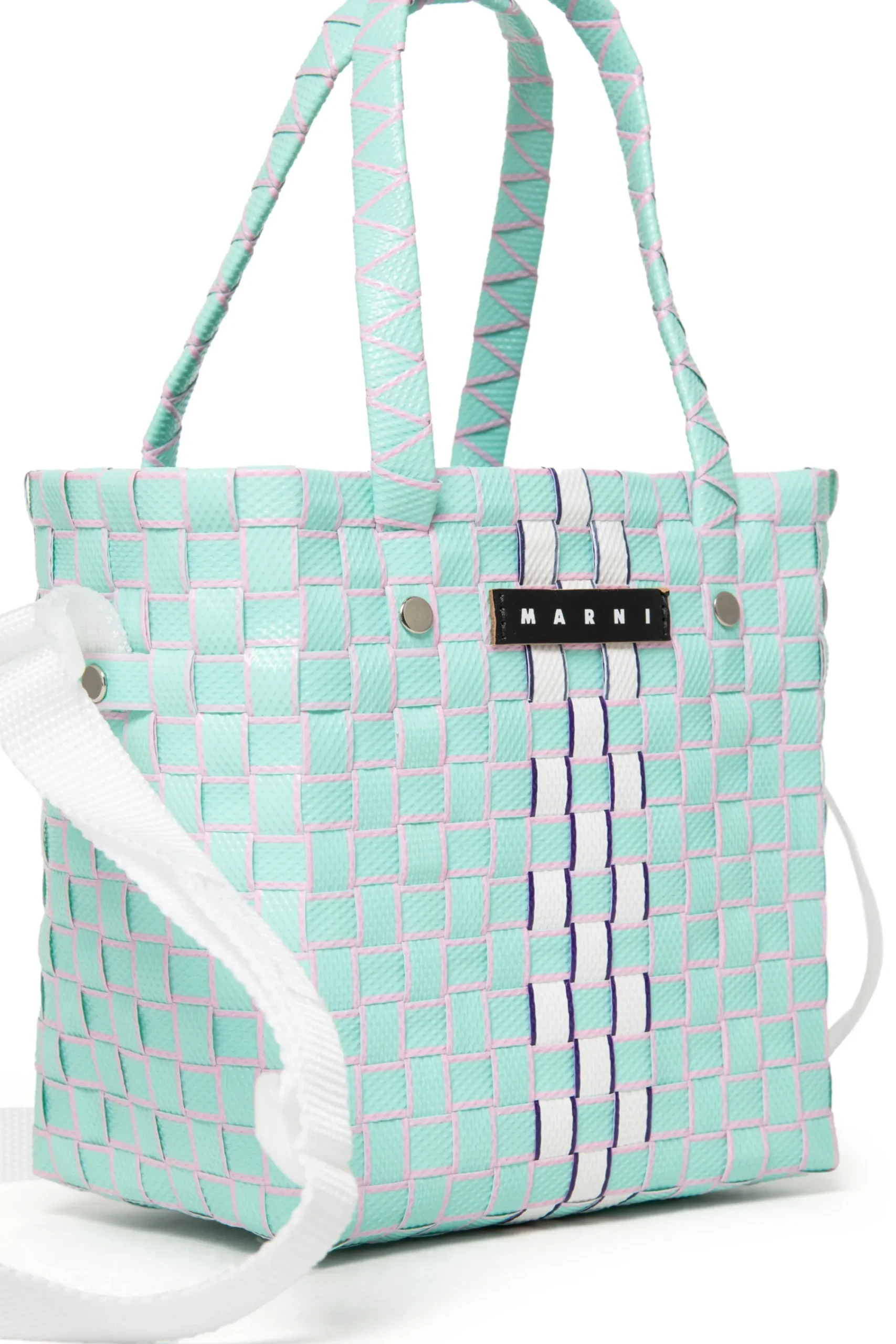 Bags And Backpacks>MARNI Woven Box Basket bag turquoise